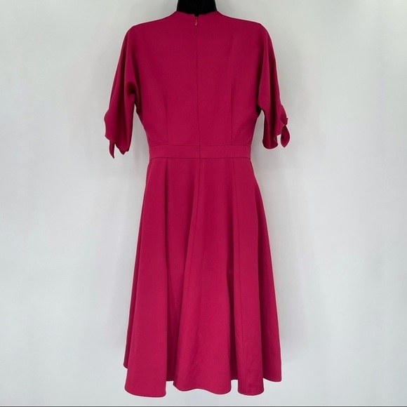 Gal Meets Glam Debbie Tie Sleeve Midi Dress Womens 4 Pink Satin Fit And Flare - Picture 4 of 10